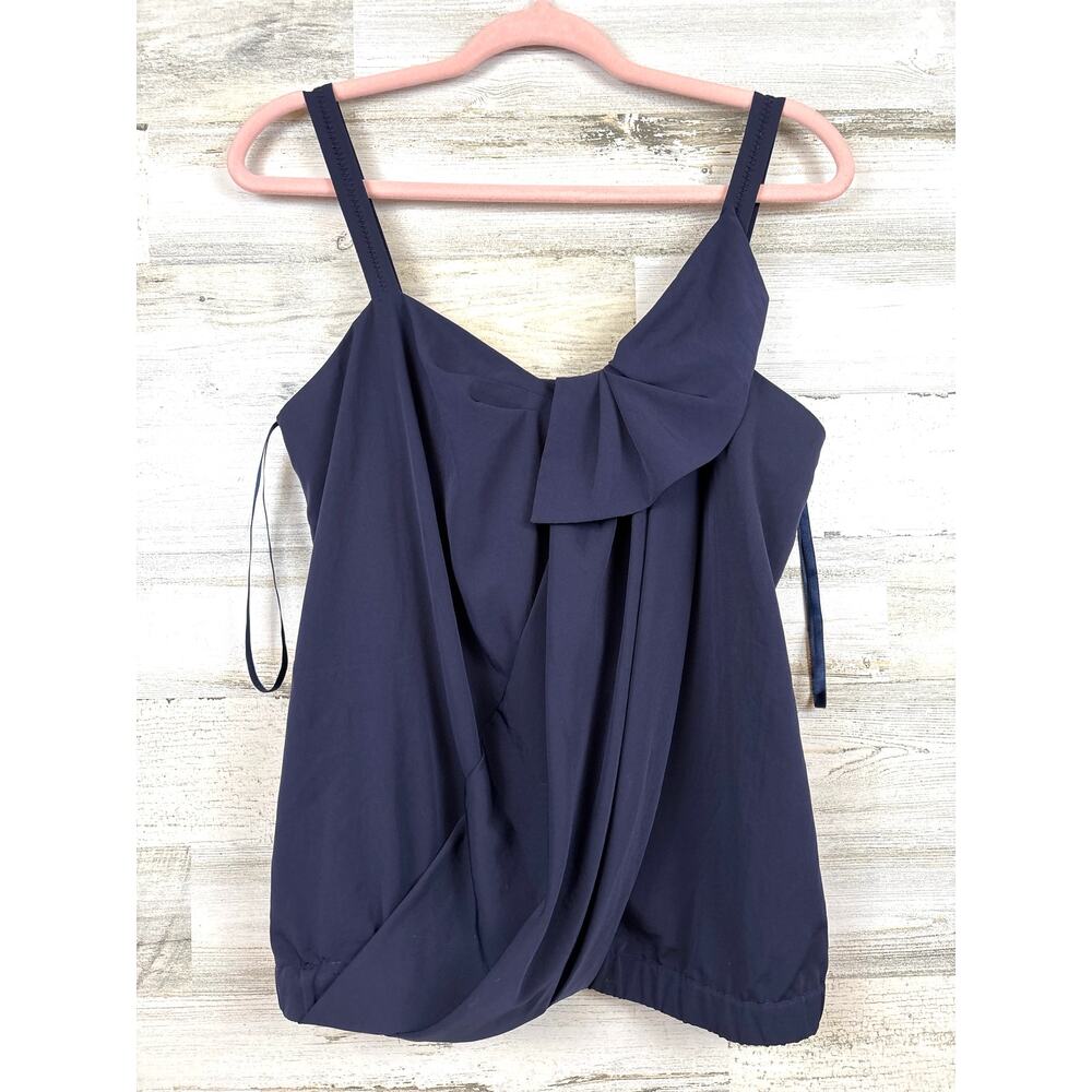 Rachel Rachel Roy Womens L Navy Blue Bow Front Blouse Lightweight Summer